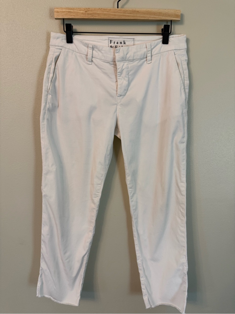 Frank & Eileen Wicklow Italian Chino Pants Size 8 White Cropped Raw Hem - Picture 3 of 10